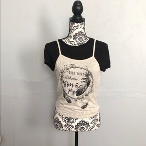Women's Black and Cream Layered Top